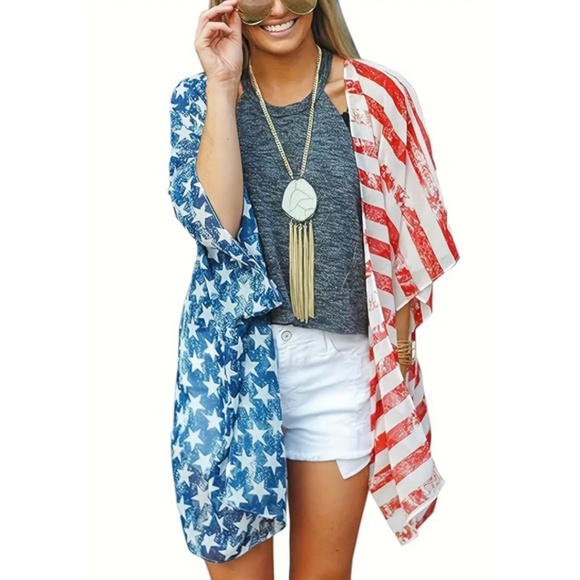 🇺🇸 USA Flap Kimono Cover-Up - Plus Size OS - Picture 1 of 5